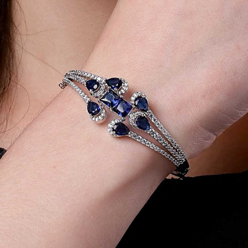 Silver-Plated Diamond Studded Bangle-Style Bracelet